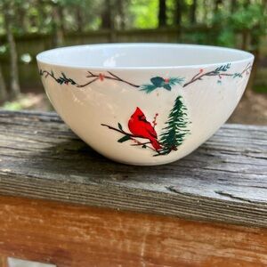 JOYLAND Stoneware White Christmas Cardinal Bowl with specks